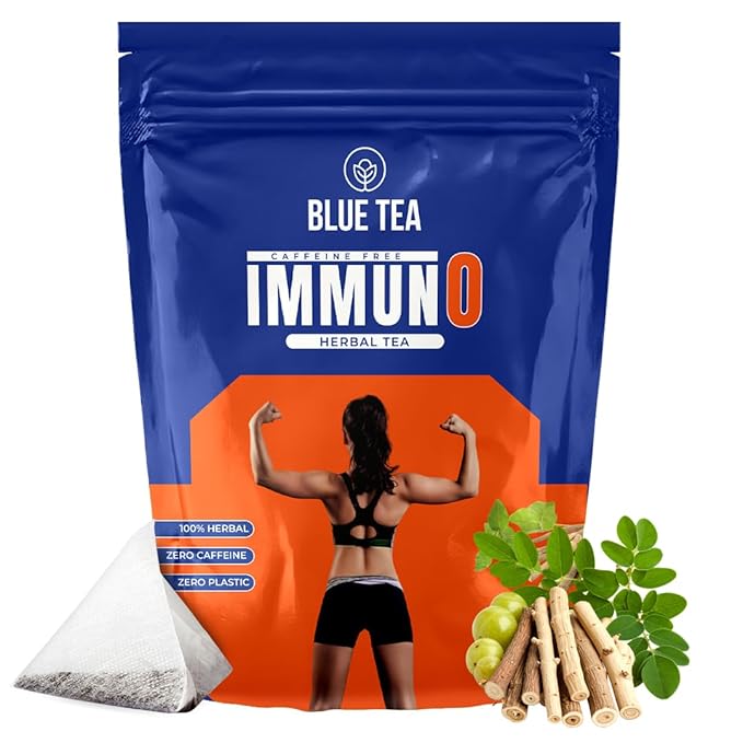 immuno tea BLUE TEA - इम्यूनो टी - 100 ग्राम -100 कप || मुलीन - अश्वगंधा - गुलाब || इम्यूनो बूस्टर, कैलोरी बर्नर | कैफीन मुक्त - लस मुक्त - शून्य चीनी | ज़िपलॉक पैक - Image 1
