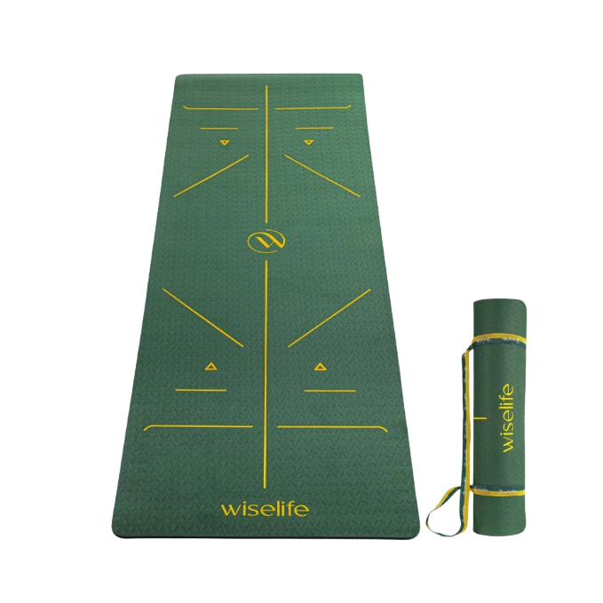 wiselife yoga mat alingment Wiselife True Alignment Yoga Mat + Sleek Yoga Strap For Men And Women (Probalance Tpe Material 6Mm Extra Thick Extra Long Extra Wide) (Emerald) - Image 1